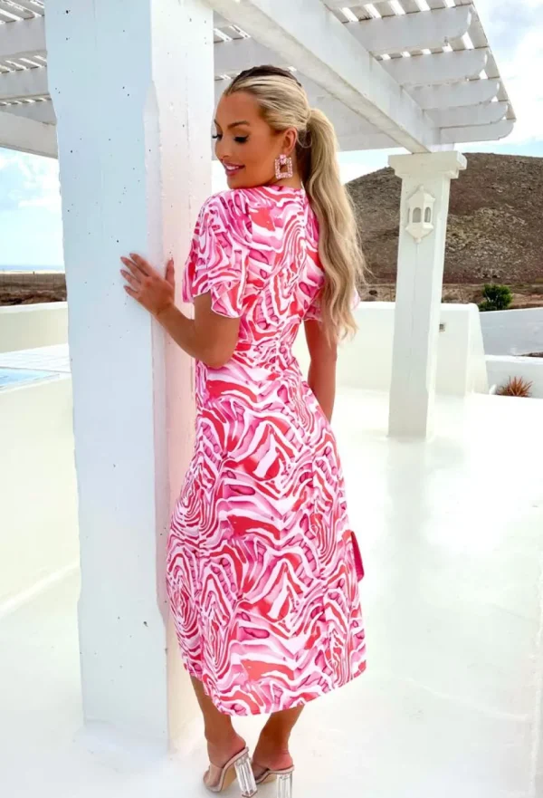 VJK Adelaide Pink Short Sleeve Printed Midi Dress<Women Summer Dresses