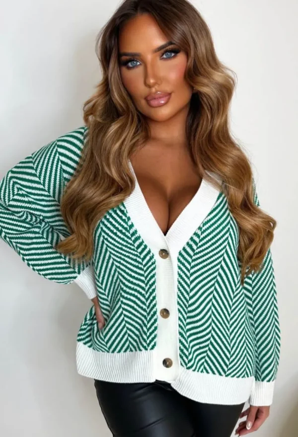 MIA All For Fun Green Striped Knit Cardigan<Women Knitwear