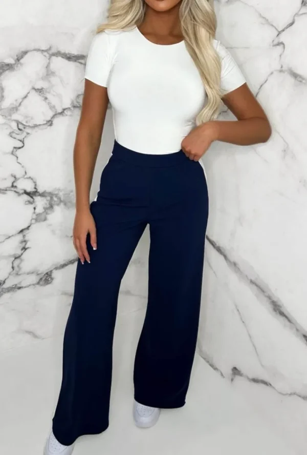 Belleza Always A Hero Navy Wide Side Stripe Stretch Trousers<Women Trousers & Leggings