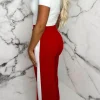 Belleza Always A Hero Red Wide Side Stripe Stretch Trousers<Women Trousers & Leggings