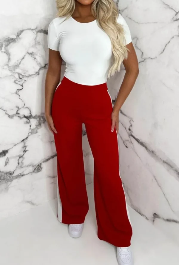 Belleza Always A Hero Red Wide Side Stripe Stretch Trousers<Women Trousers & Leggings