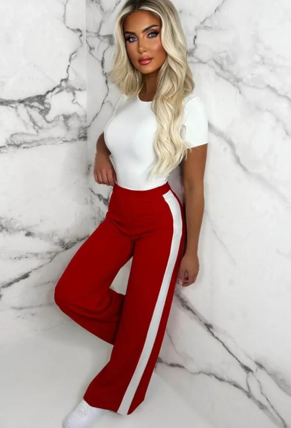 Belleza Always A Hero Red Wide Side Stripe Stretch Trousers<Women Trousers & Leggings