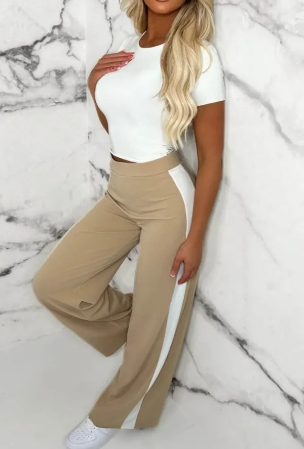 Belleza Always A Hero Stone Wide Side Stripe Stretch Trousers<Women Trousers & Leggings