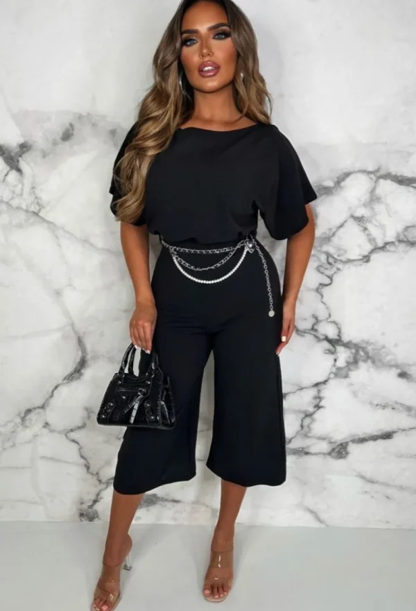 EVITA Always Chic Black Belted Culotte Jumpsuit<Women Jumpsuits