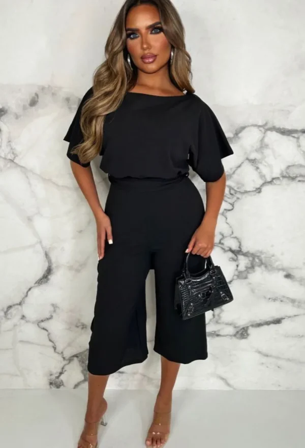 EVITA Always Chic Black Belted Culotte Jumpsuit<Women Jumpsuits