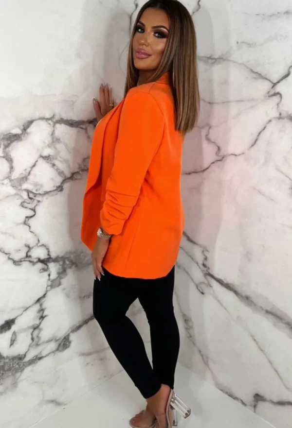 J5 FASHION Always Iconic Orange Shawl Ruched Sleeve Blazer<Women Coats And Jackets