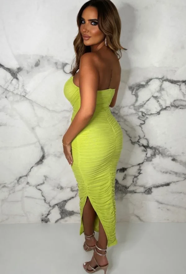 NAA NAA Always My Lover Green Lined Ruched Bandeau Midi Dress<Women Summer Dresses