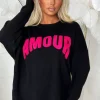 MOOCCI Amour Chic Black Slogan Soft Jumper<Women Tops