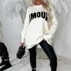 MOOCCI Amour Chic Cream Slogan Soft Jumper<Women Tops