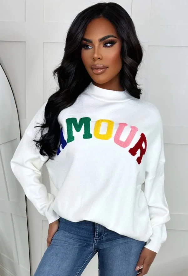 MOEWY Amour Chic Multi Rainbow Slogan Soft Jumper<Women Knitwear