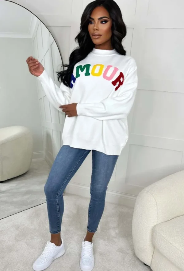 MOEWY Amour Chic Multi Rainbow Slogan Soft Jumper<Women Knitwear