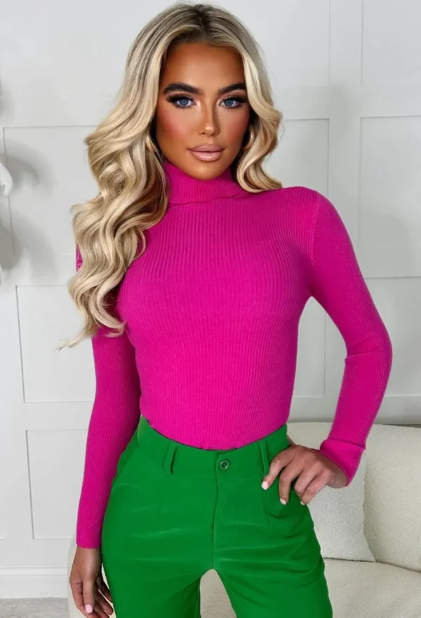 CHERRY KOKO As Time Goes Hot Pink Soft Rib Knitted Turtle Neck Jumper Limited Edition<Women Tops