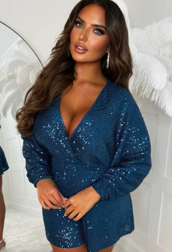 INFINITY At The Club Blue Sequin Stretch Playsuit<Women Playsuits