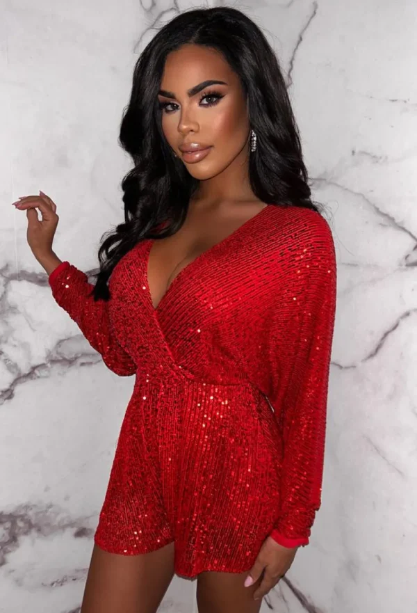 INFINITY At The Club Red Sequin Stretch Playsuit<Women Playsuits