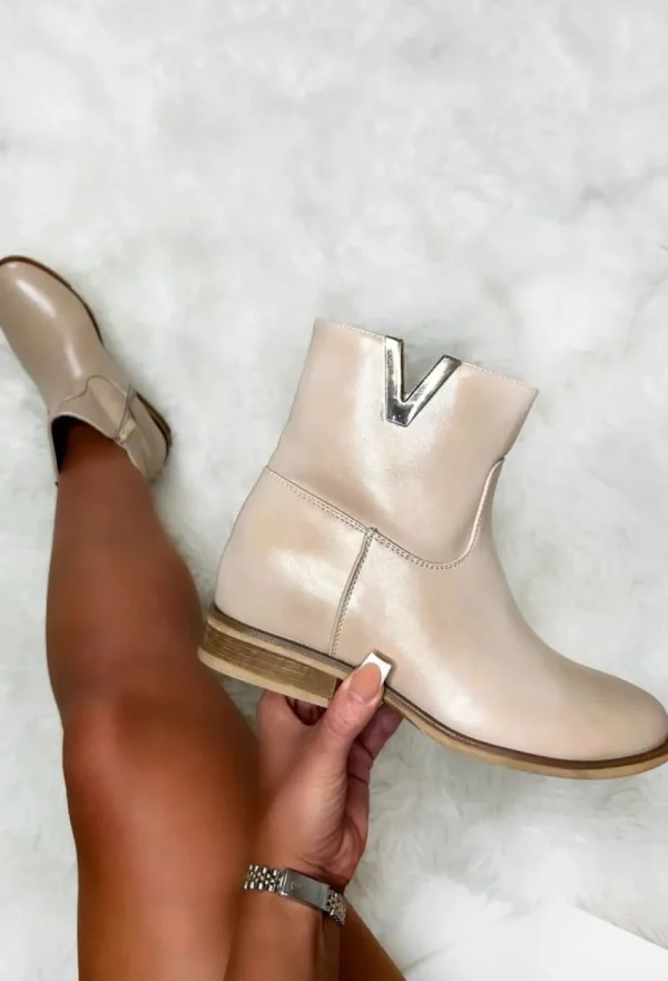 TOP STAKA Bad Reputation Cream Gold Detail Ankle Boot<Women Boots