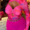 INFINITY Baddie Mode Hot Pink Marble Print Cut Out Bodysuit<Women Tops