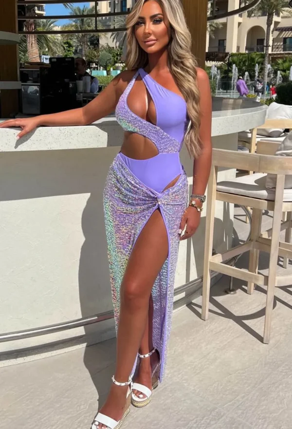 CONTINENTAL Bali Queen Lilac Full Sequin Knot Detail Maxi Skirt Cover Up<Women Swimwear