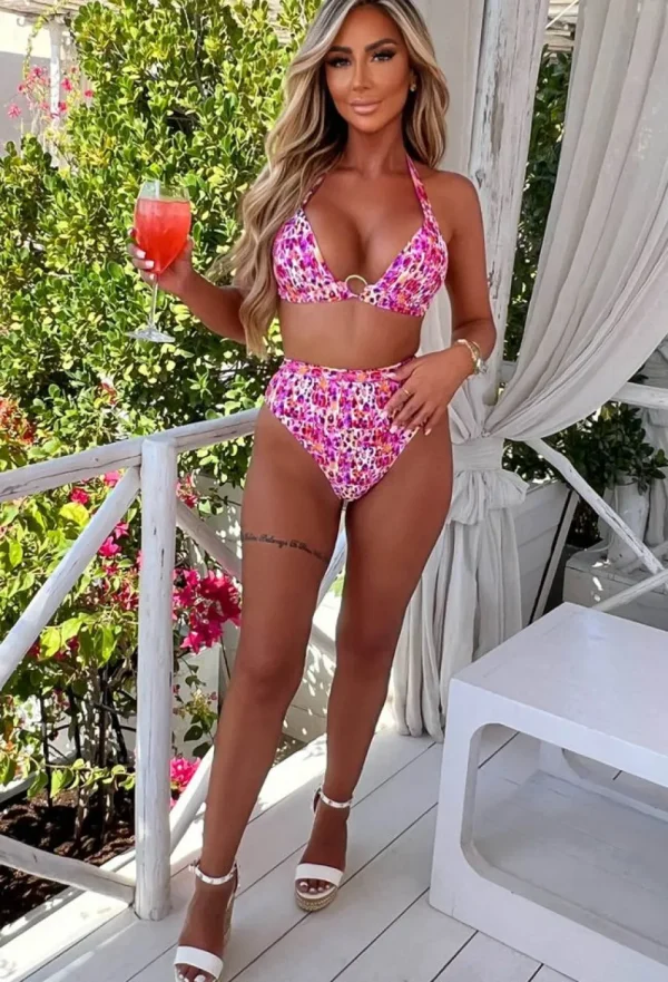 Continental Textiles Beachy Allure Pink Printed Padded Cup Bikini With High Waist Brief<Women Swimwear