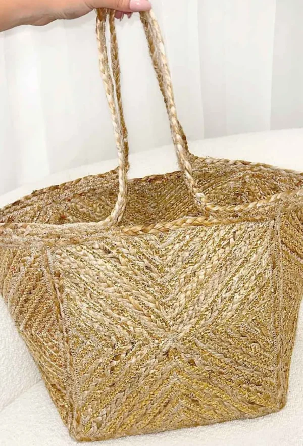 Rainbow Beachy Glamour Natural Gold Detail Raffia Tote Bag<Women Bags