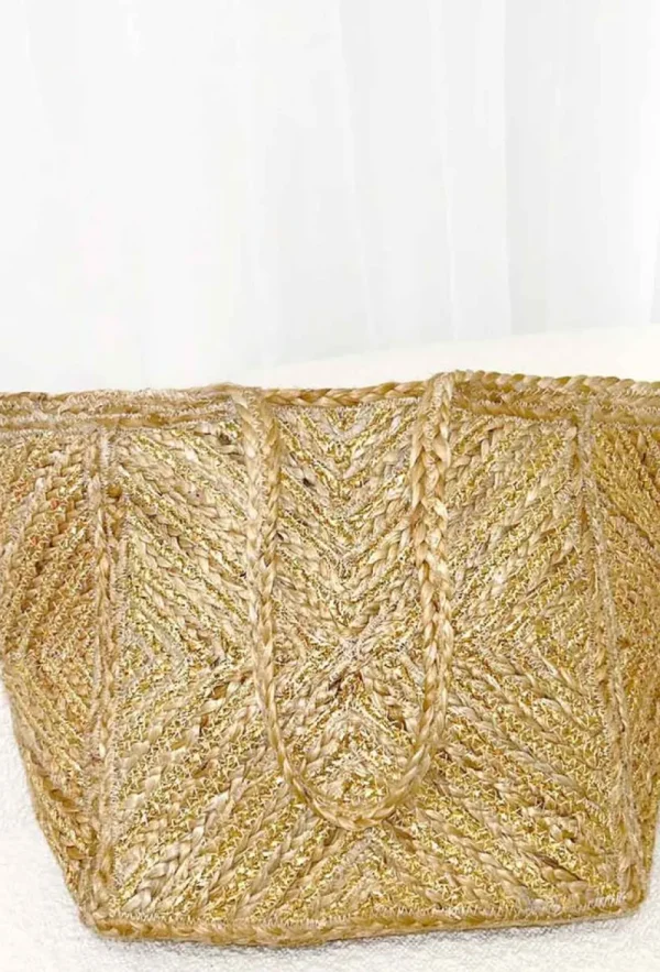 Rainbow Beachy Glamour Natural Gold Detail Raffia Tote Bag<Women Bags