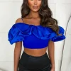 GIORGIA Beaming Beauty Cobalt Ruffle Shoulder Top<Women Tops