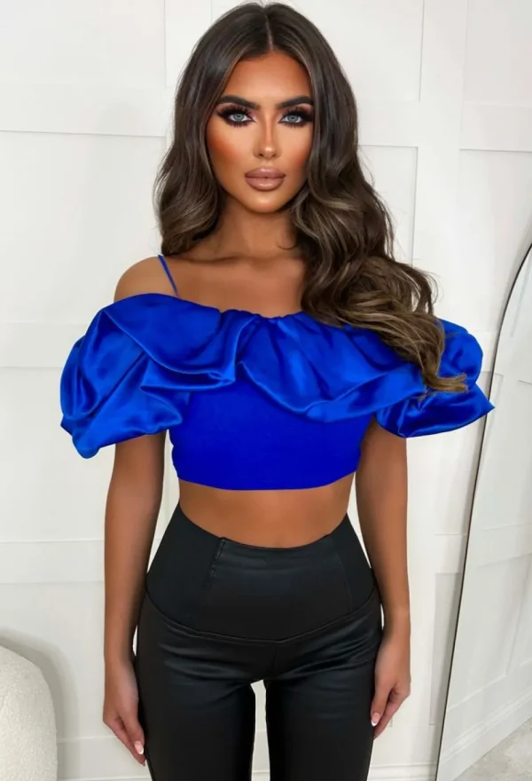 GIORGIA Beaming Beauty Cobalt Ruffle Shoulder Top<Women Tops