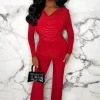 STYLEWISE Beyond Chic Red Cowl Neck Long Sleeve Double Layer Two Piece Loungewear Set<Women Loungewear