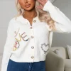 BY MAY Blissful Blossom Cream Love Embroidered Button Collar Cardigan<Women Tops