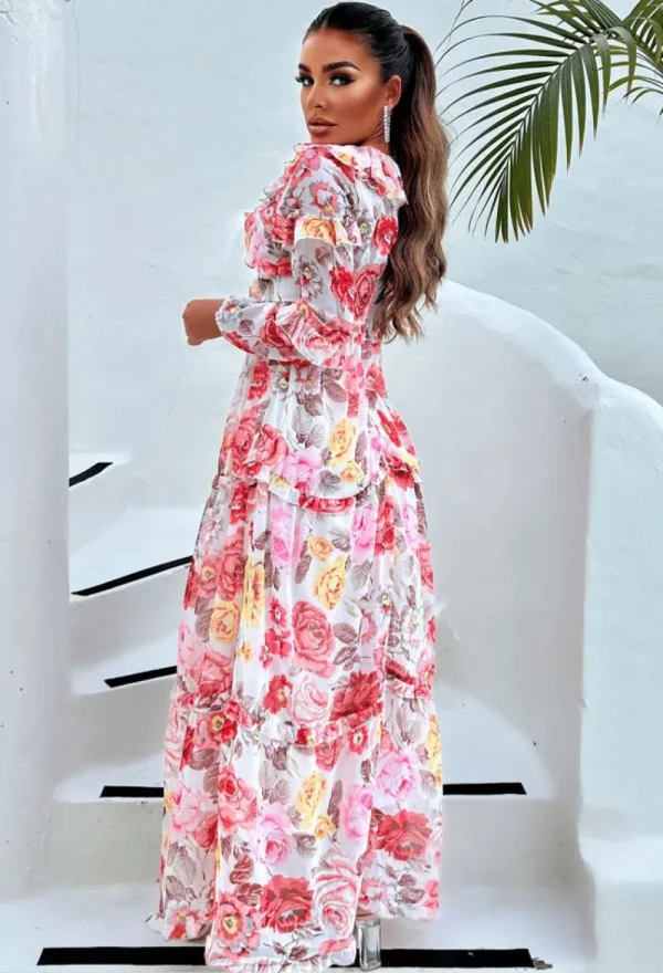 GOLDEN DAYS Blooming Bouquet White Long Sleeve Cut Out Side Floral Dress<Women Summer Dresses