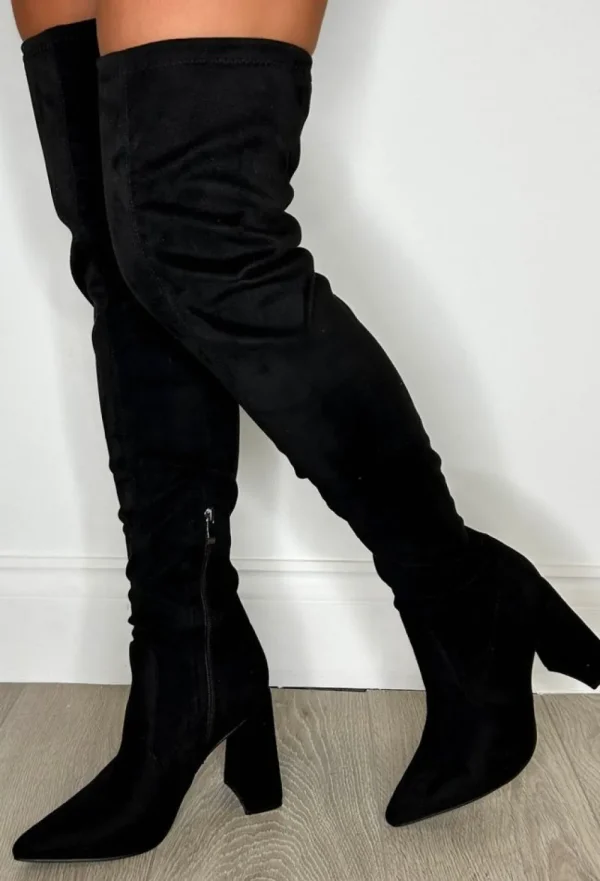 NO DOUBT Breaking The Rules Black Stretch Suede Over The Knee Block Heel Boots<Women Boots