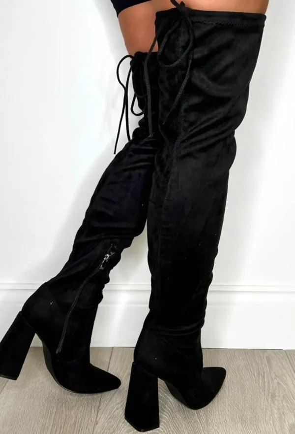 NO DOUBT Breaking The Rules Black Stretch Suede Over The Knee Block Heel Boots<Women Boots