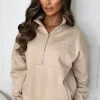 Stylewise Bring The Style Taupe Manhattan Embroidered Zip Sweatshirt<Women Loungewear