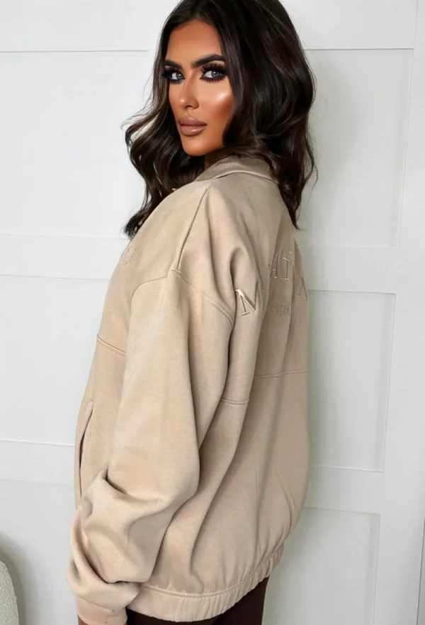 Stylewise Bring The Style Taupe Manhattan Embroidered Zip Sweatshirt<Women Loungewear