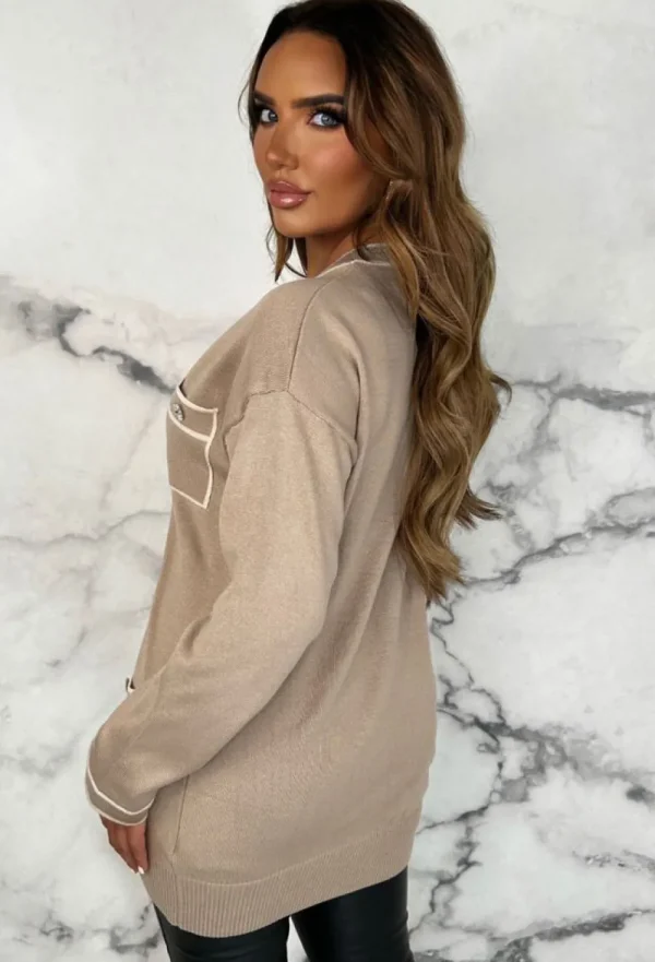 LUCCE Busy Schedule Beige Luxury Oversized Cardigan With Top Stitch Detail<Women Knitwear