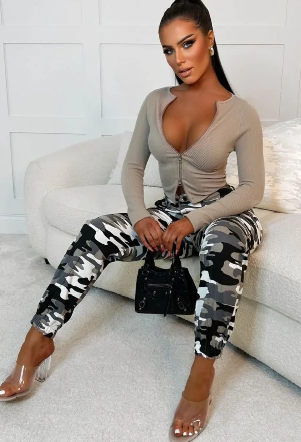 STYLEWISE Camo Cargo Chic Camo Grey Camouflage Print Stretch Cargo Trousers<Women Trousers & Leggings