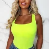 BY SWAN Caribbean Crush Yellow Square Neck Neon Sleeveless Bodysuit<Women Bodysuits