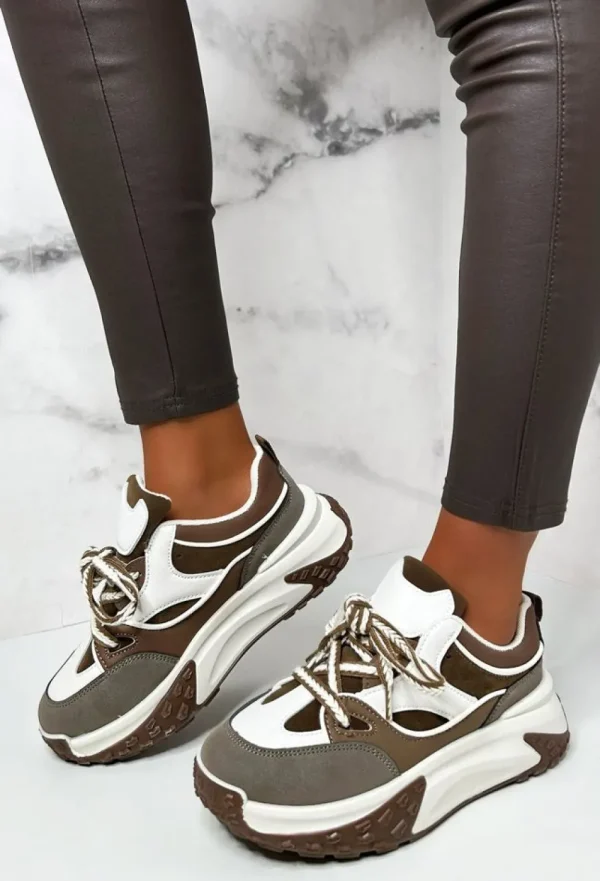 IDEAL SHOES Casual Slay Brown Contrast Platform Trainers<Women Trainers