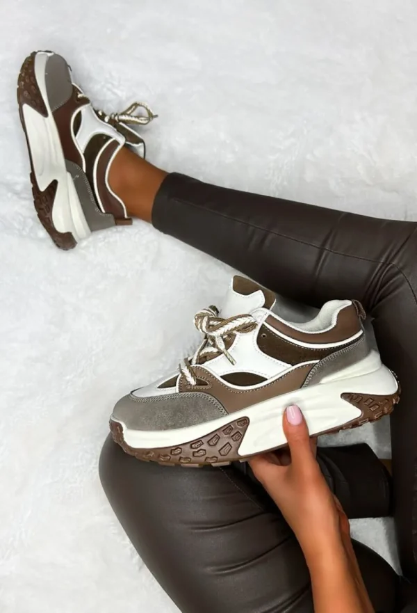 IDEAL SHOES Casual Slay Brown Contrast Platform Trainers<Women Trainers