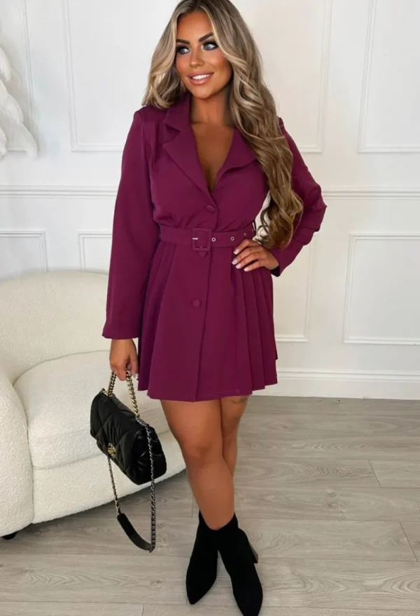 INFINITY Ceo Moves Purple Pleat Detail Belted Blazer Dress<Women Dresses