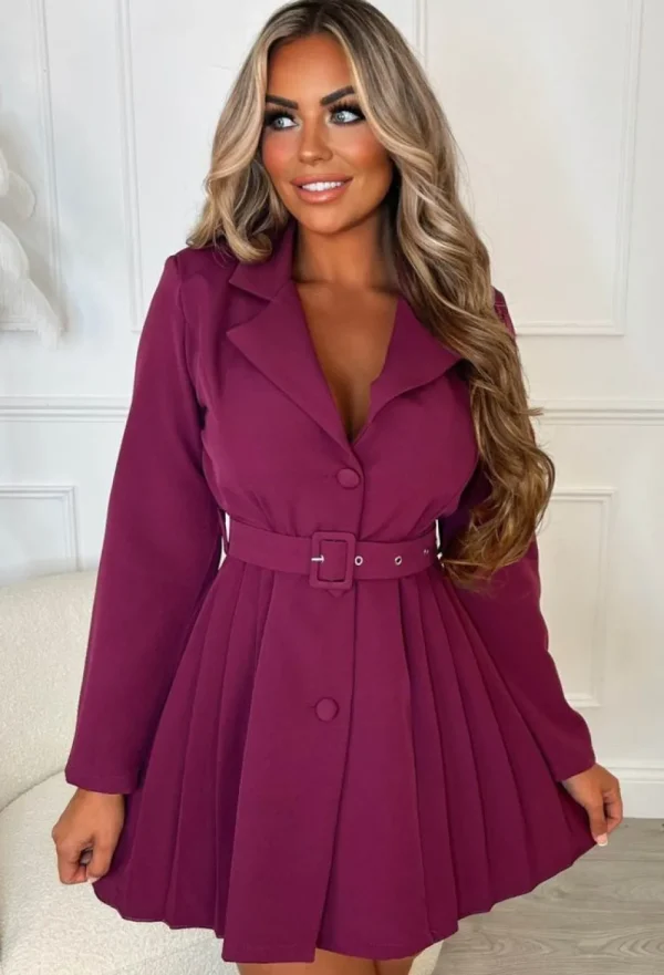 INFINITY Ceo Moves Purple Pleat Detail Belted Blazer Dress<Women Dresses