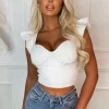 SKREEM Champagne Shower White Jewelled Cup Crop Top<Women Crop Tops & Bralets