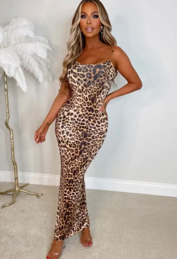 SOFT TOUCH Cheetah Fever Brown Reversible Backless Maxi Dress<Women Dresses