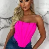 GIORGIA Chic Allure Hot Pink Stretch Mesh Corset Top Limited Edition<Women Tops