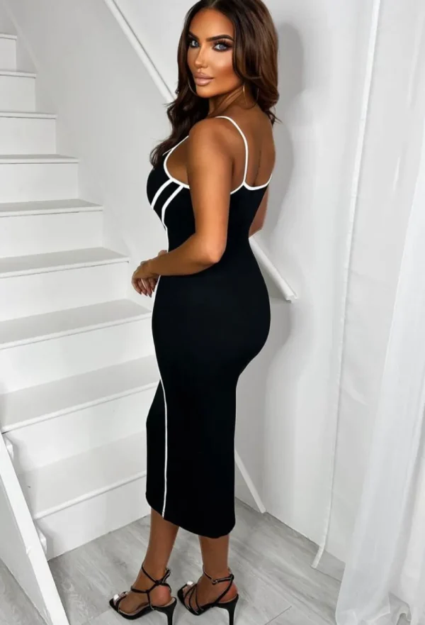 ENVY Chic Black Body Sculpting Illusion Ribbed Midi Dress<Women Dresses