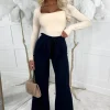 SOFT TOUCH Chic Couture Navy Belted Wide Leg Trousers<Women Trousers & Leggings