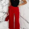 SOFT TOUCH Chic Couture Red Belted Wide Leg Trousers<Women Trousers & Leggings