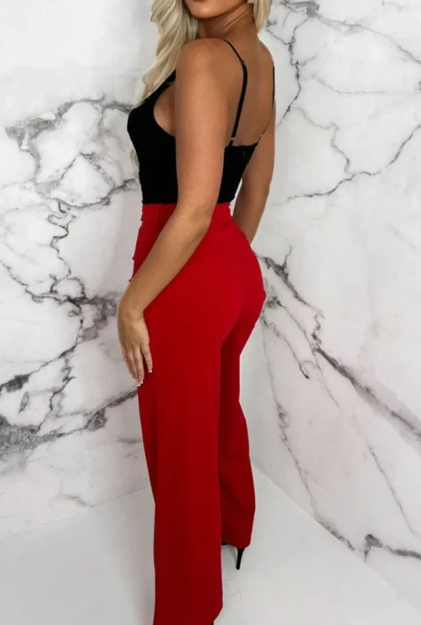 SOFT TOUCH Chic Couture Red Belted Wide Leg Trousers<Women Trousers & Leggings