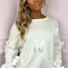 FLAMONT ROSE Chic Knot Cream Bow Detail Ultra Soft Jumper<Women Tops