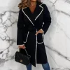 COPPEROSE Chic Love Black Contrast Stitch Belted Coat<Women Coats And Jackets