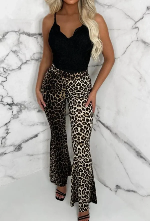 GIORGIA Chic Perfection Leopard Flared Jersey Trousers<Women Trousers & Leggings